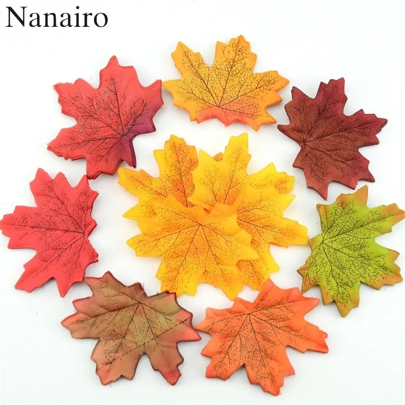 100Pcs Artificial Silk Maple Leaves