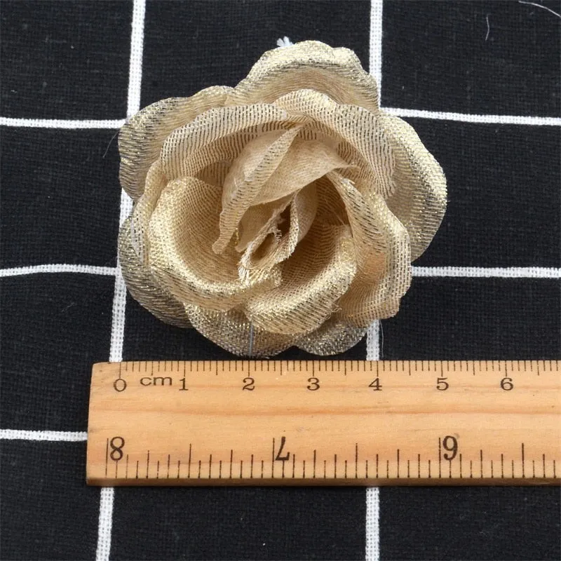 10pcs 4cm Silk Gold Artificial Rose Flower Heads Decorative Flowers for Wedding Home Party Decoration Mini DIY Fake Flower Wall