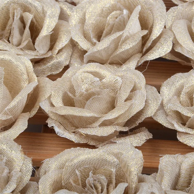 10pcs 4cm Silk Gold Artificial Rose Flower Heads Decorative Flowers for Wedding Home Party Decoration Mini DIY Fake Flower Wall