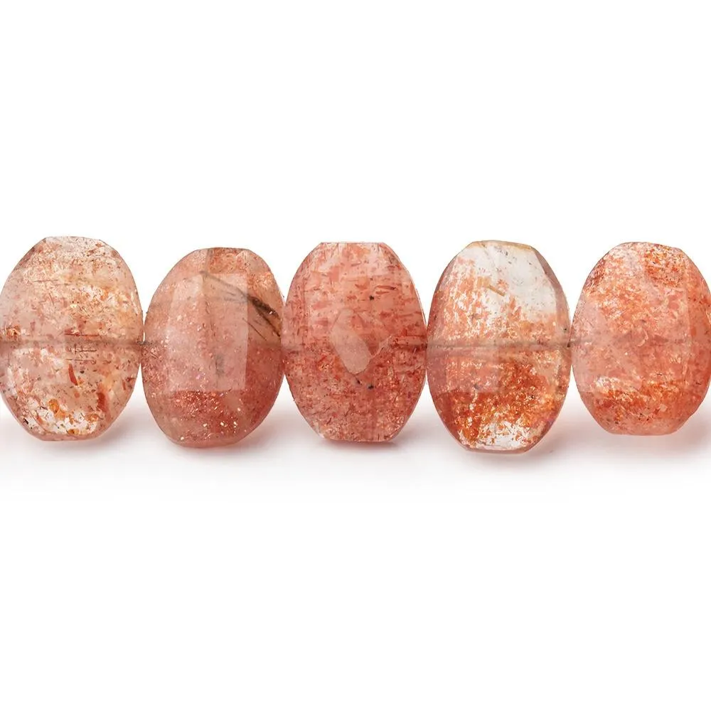 10x7-12x8mm Sunstone Faceted Cushion Beads 7.5 inch 19 pieces