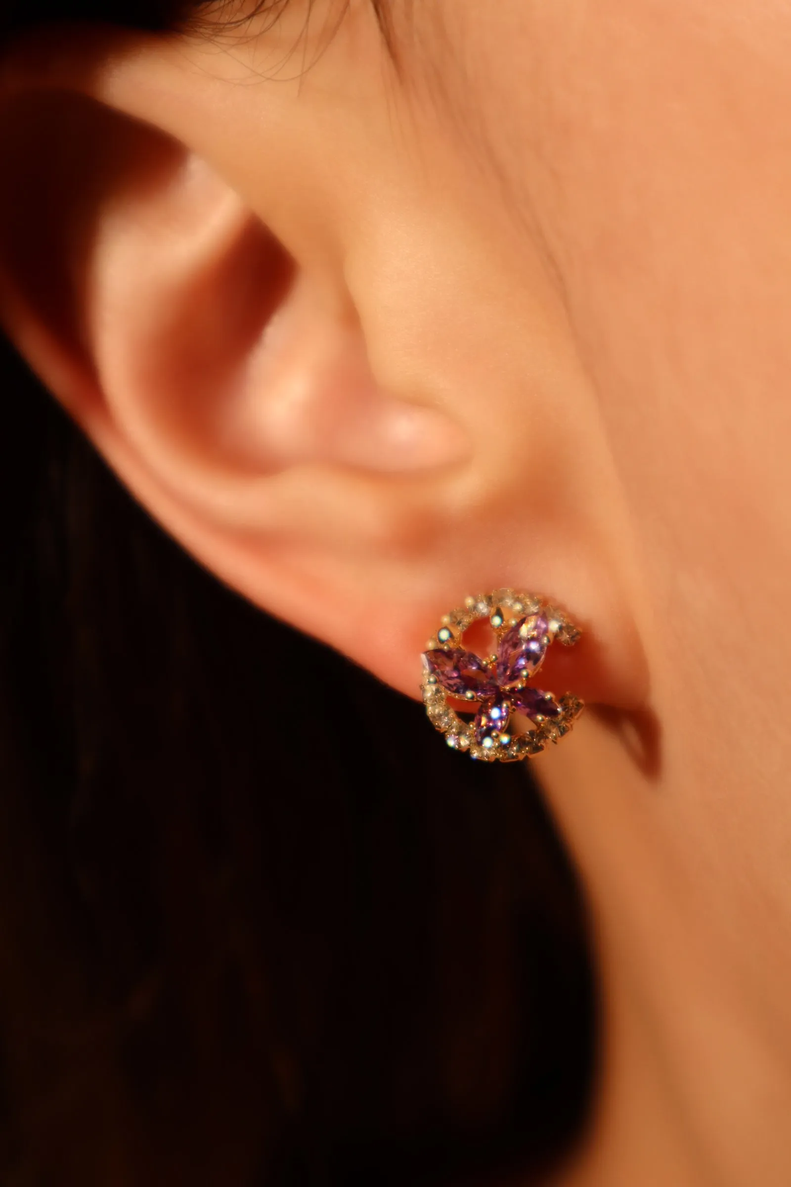 14K Real Gold Plated Purple Butterfly Stud Earrings