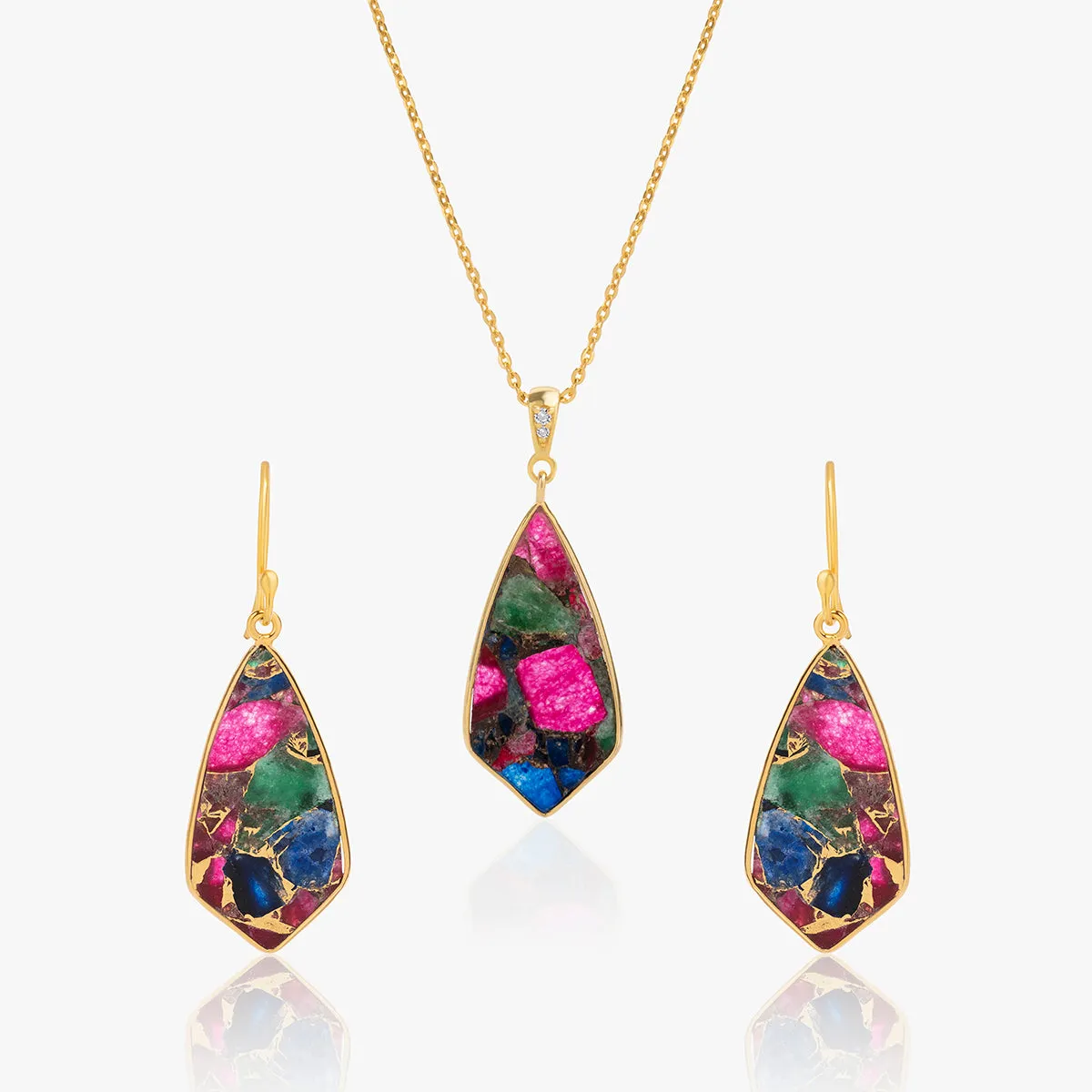 18k Gold Plated Silver Multi Copper Turquoise Set