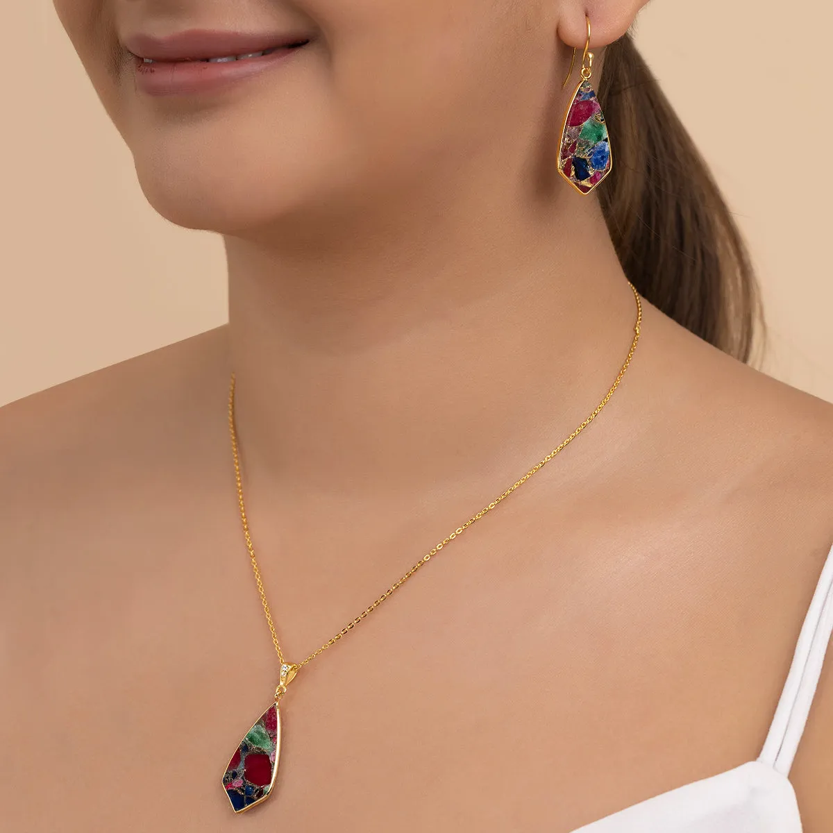 18k Gold Plated Silver Multi Copper Turquoise Set