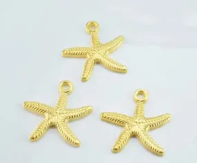 25x25mm Matte Gold Plated Sea Star Pendant with 2mm hole opening, 2mm Thickness 6pcs/PK