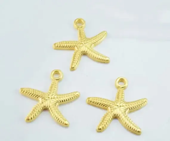 25x25mm Matte Gold Plated Sea Star Pendant with 2mm hole opening, 2mm Thickness 6pcs/PK