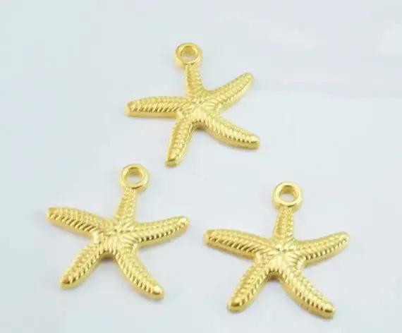 25x25mm Matte Gold Plated Sea Star Pendant with 2mm hole opening, 2mm Thickness 6pcs/PK