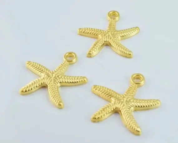 25x25mm Matte Gold Plated Sea Star Pendant with 2mm hole opening, 2mm Thickness 6pcs/PK