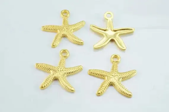 25x25mm Matte Gold Plated Sea Star Pendant with 2mm hole opening, 2mm Thickness 6pcs/PK