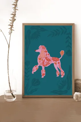 Abstract Floral Pet Poodle Giclée Art Print Poster (Teal)