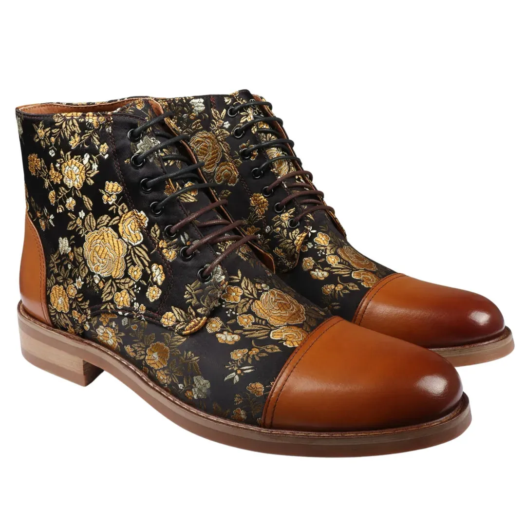 Adam - Men's Floral Print Leather Oxford Ankle Boots