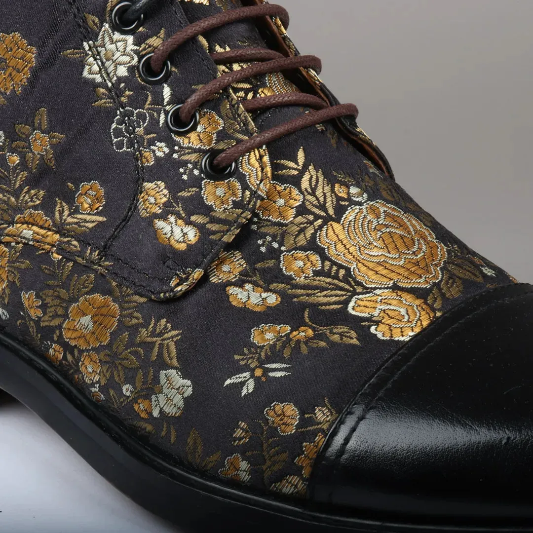 Adam - Men's Floral Print Leather Oxford Ankle Boots