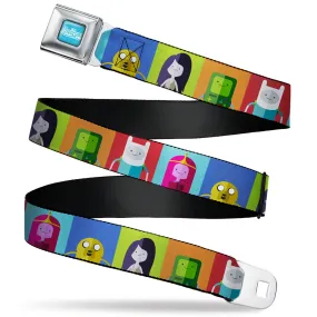 ADVENTURE TIME Title Logo Full Color Blue/White Seatbelt Belt - Adventure Time 5-Character Pose Color Blocks Multi Color Webbing