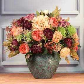 Amazing Artificial Floral Arrangement for Dining Room, Large Bunch of Autumn Flowers Arrangement, Peony Faux Silk Floral Bouquet Table Centerpiece