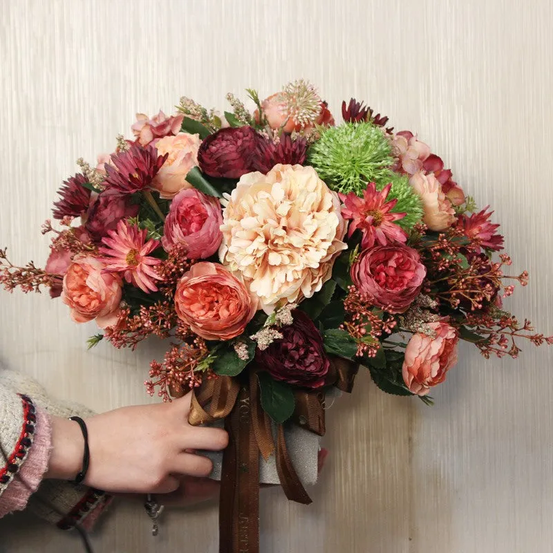 Amazing Artificial Floral Arrangement for Dining Room, Large Bunch of Autumn Flowers Arrangement, Peony Faux Silk Floral Bouquet Table Centerpiece