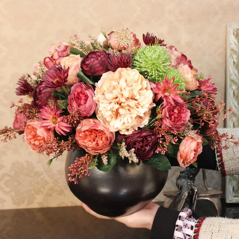 Amazing Artificial Floral Arrangement for Dining Room, Large Bunch of Autumn Flowers Arrangement, Peony Faux Silk Floral Bouquet Table Centerpiece