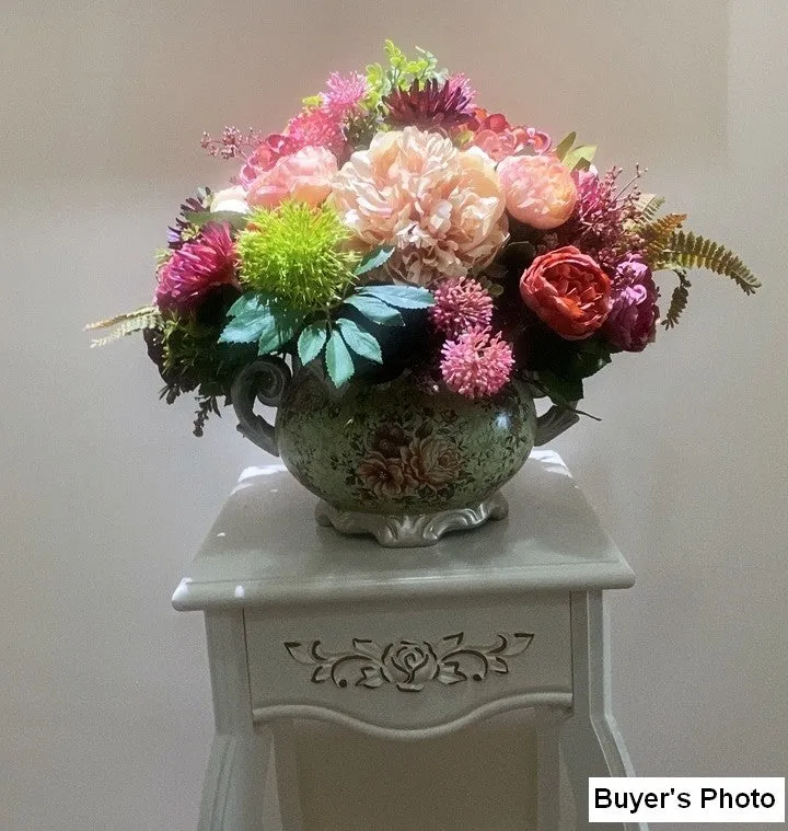 Amazing Artificial Floral Arrangement for Dining Room, Large Bunch of Autumn Flowers Arrangement, Peony Faux Silk Floral Bouquet Table Centerpiece