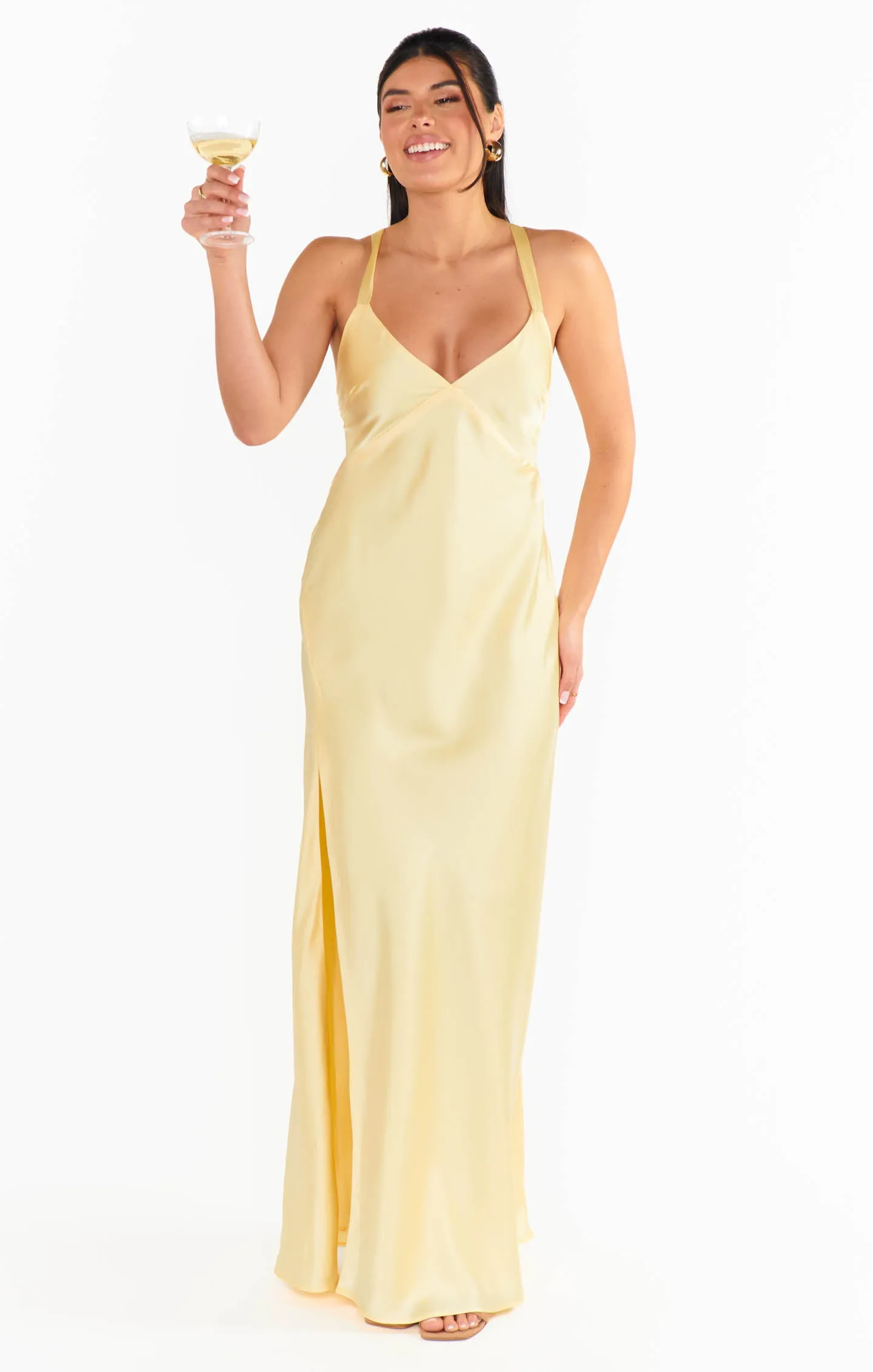 Anderson Maxi Dress ~ Pale Yellow Luxe Satin