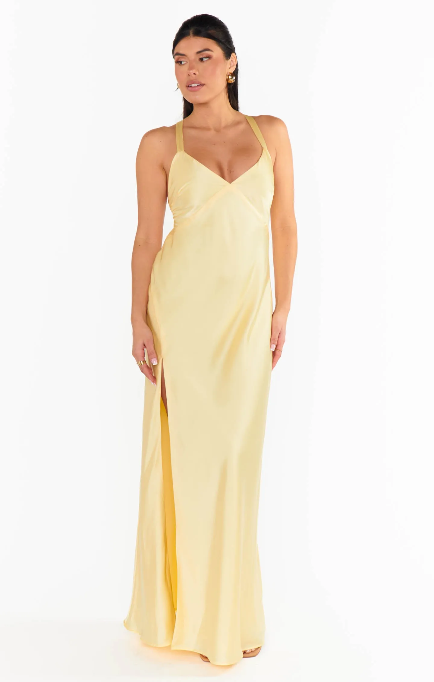 Anderson Maxi Dress ~ Pale Yellow Luxe Satin