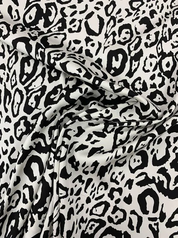 Animal Pattern Matte-side Printed Stretch Silk Charmeuse - Black / White