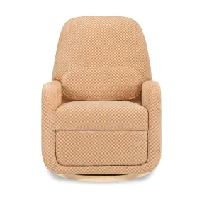 Arc Electronic Recliner and Swivel Glider in Velvet Checker with USB port | Canyon Velvet Checker w/ Light Wood Base