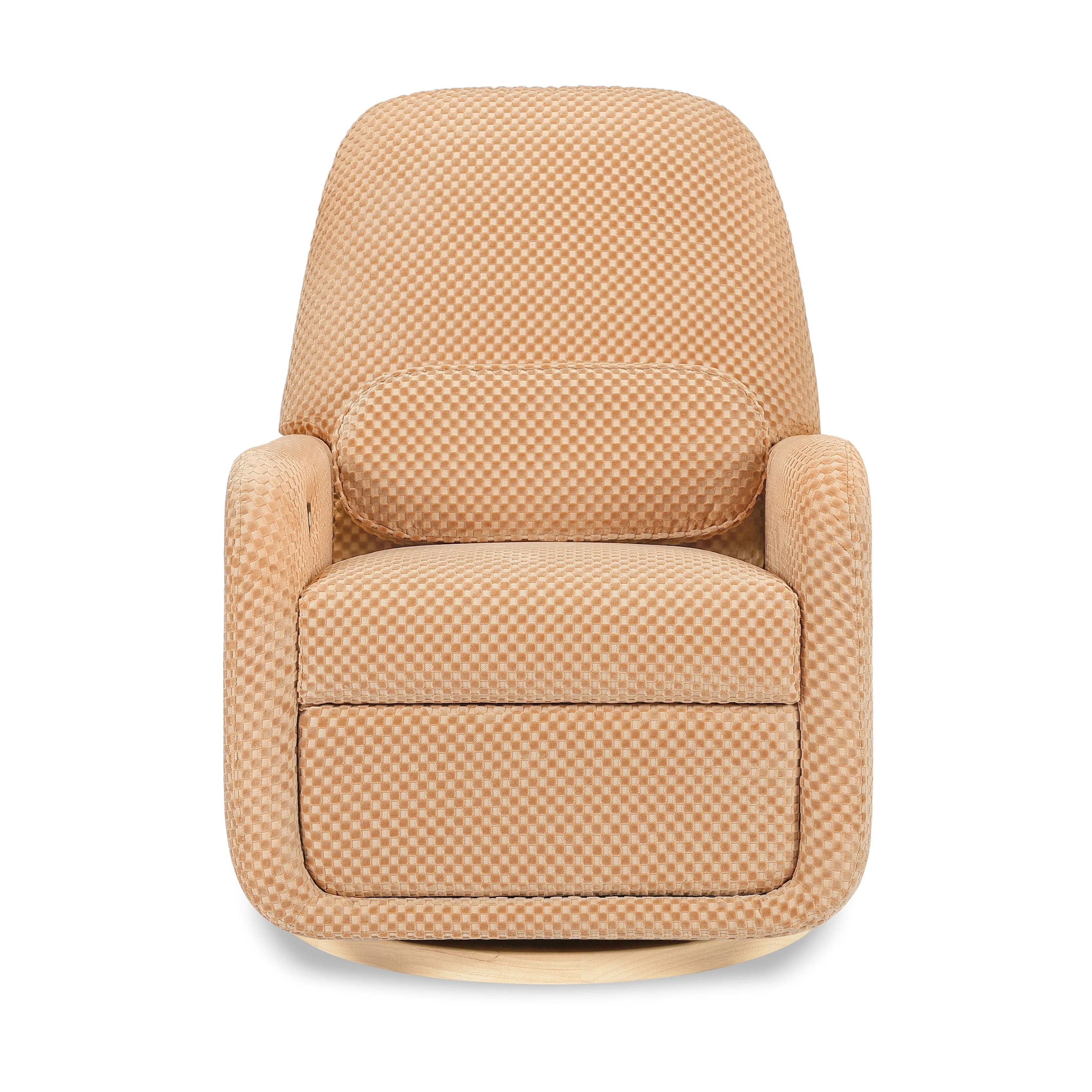 Arc Electronic Recliner and Swivel Glider in Velvet Checker with USB port | Canyon Velvet Checker w/ Light Wood Base