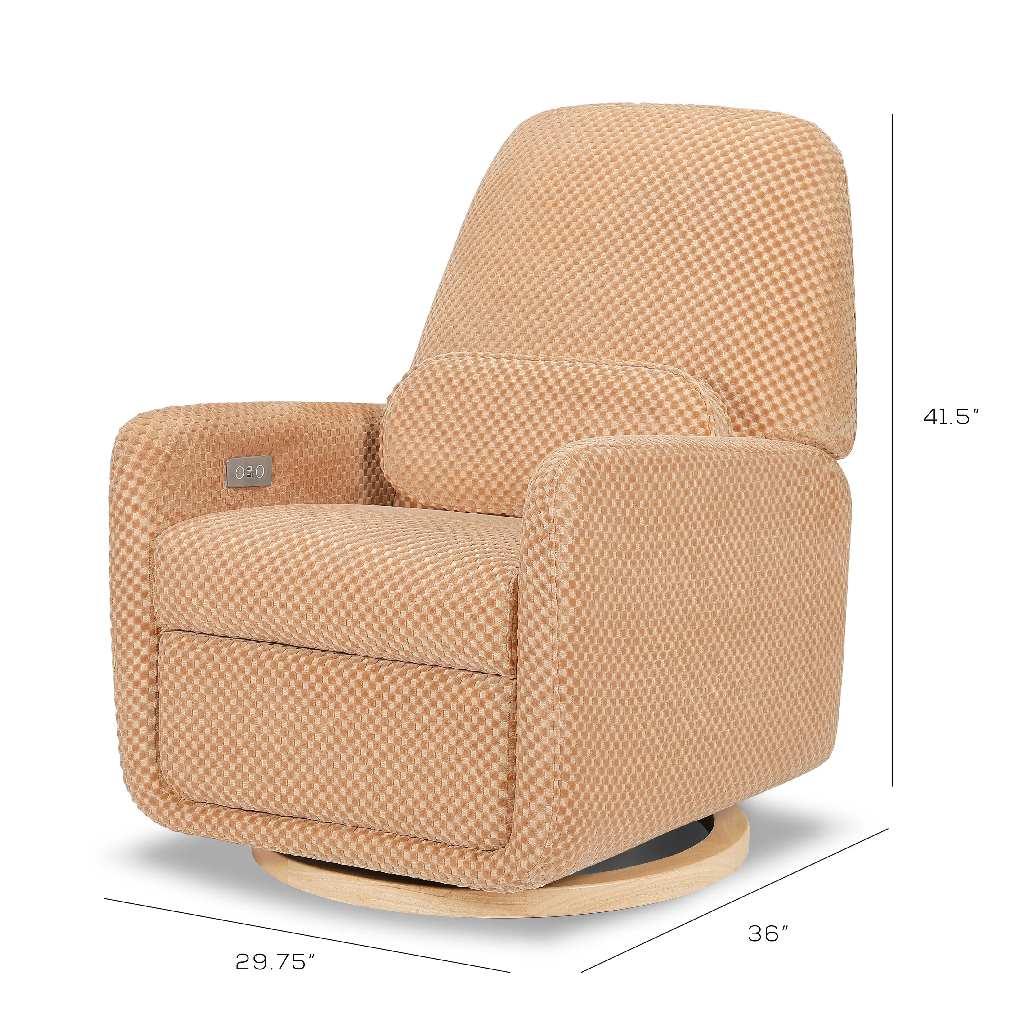 Arc Electronic Recliner and Swivel Glider in Velvet Checker with USB port | Canyon Velvet Checker w/ Light Wood Base