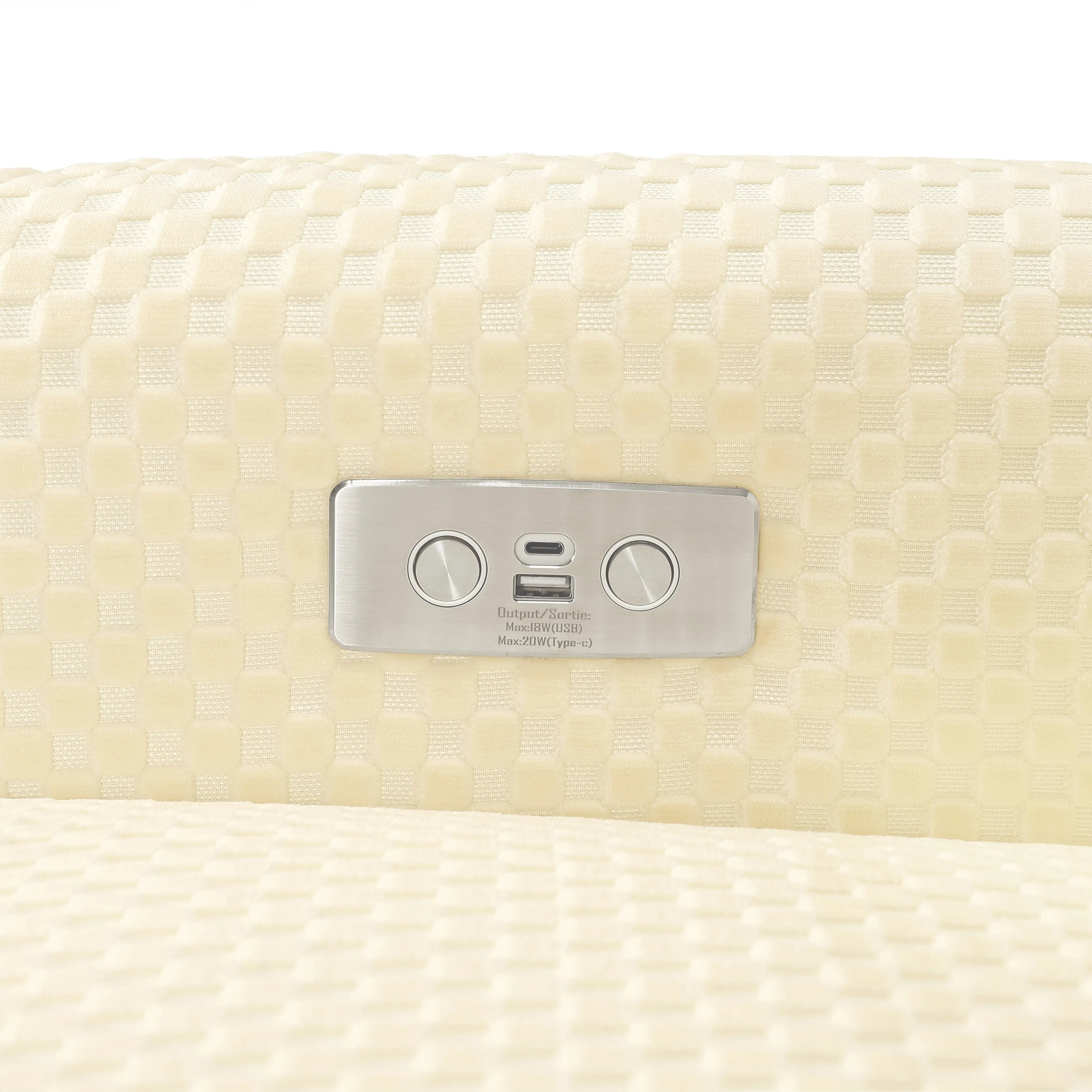 Arc Electronic Recliner and Swivel Glider in Velvet Checker with USB port | Ivory Velvet Checker w/Light Wood Base