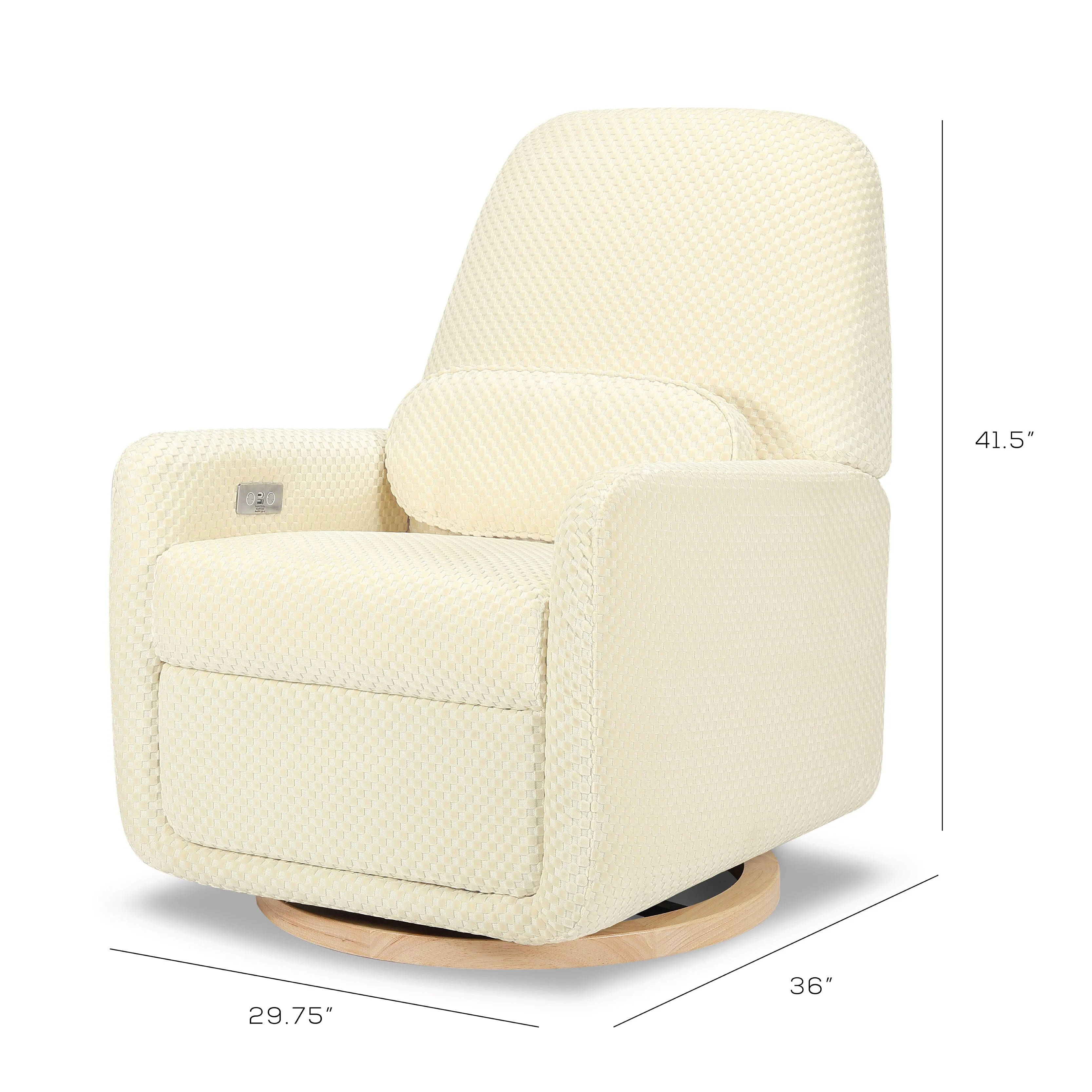 Arc Electronic Recliner and Swivel Glider in Velvet Checker with USB port | Ivory Velvet Checker w/Light Wood Base