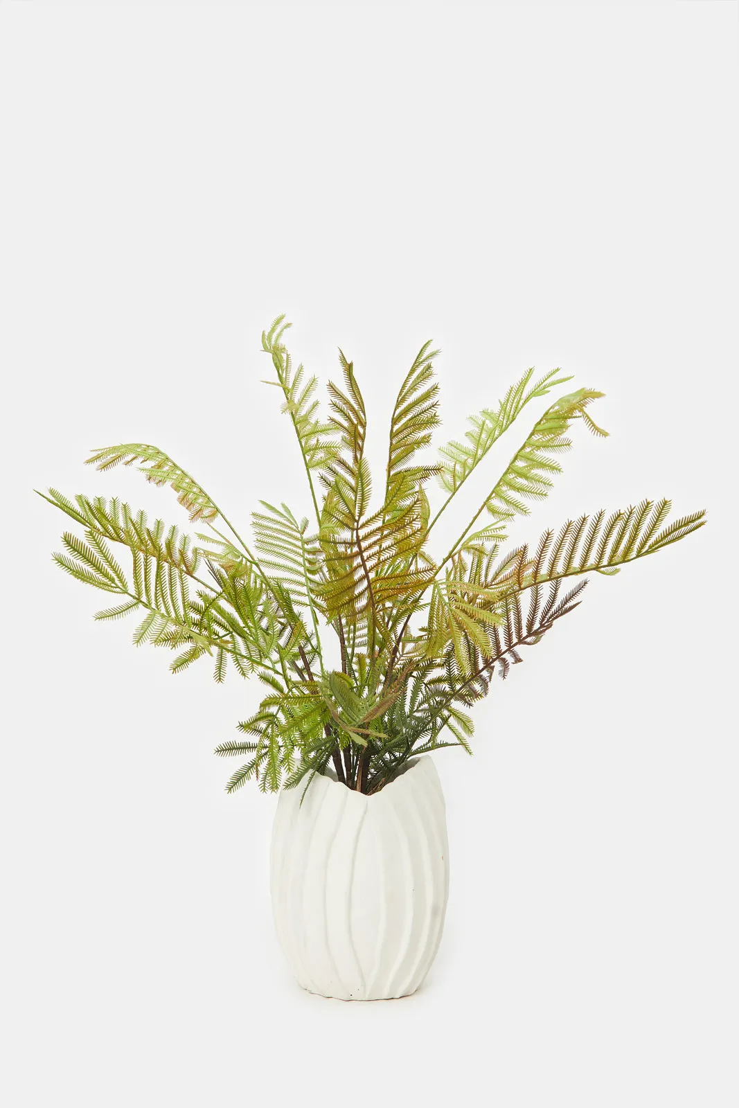 Artificial Cream Fern Plant In Cement Pot