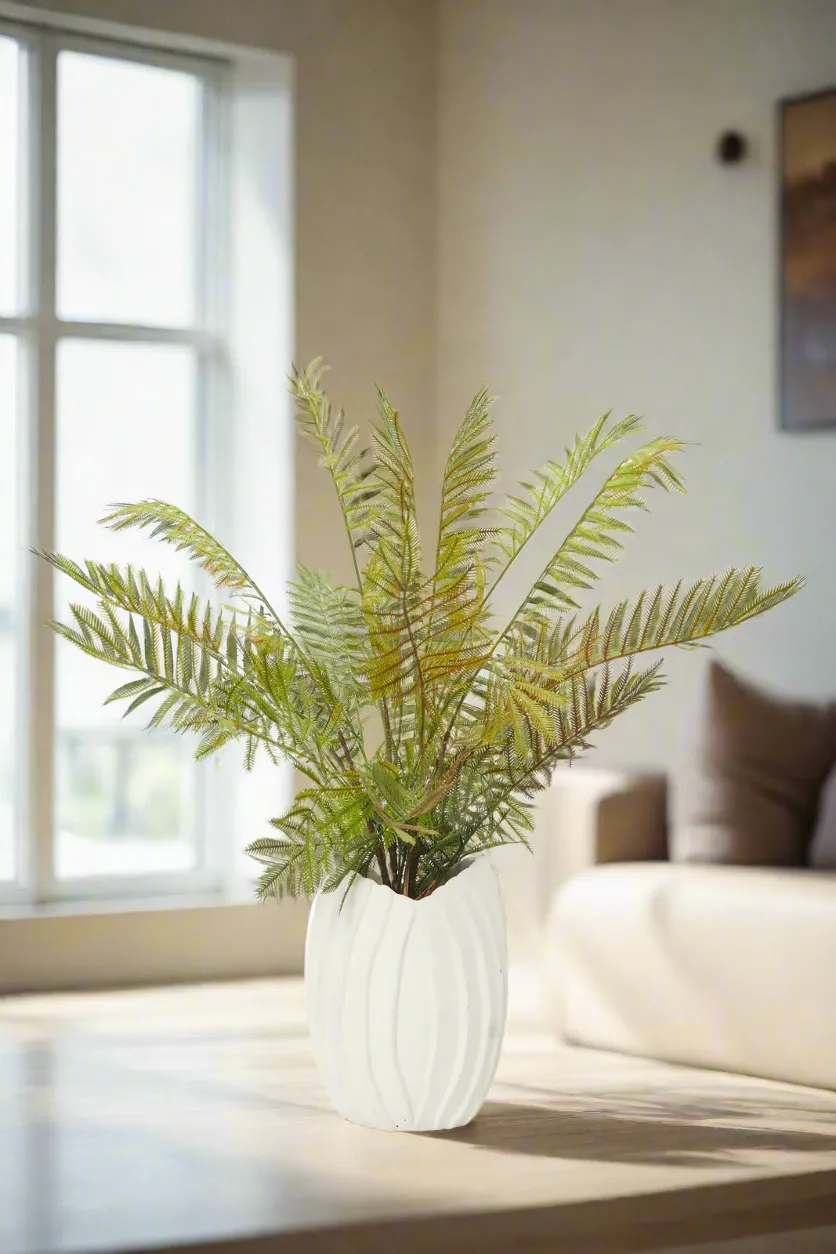 Artificial Cream Fern Plant In Cement Pot