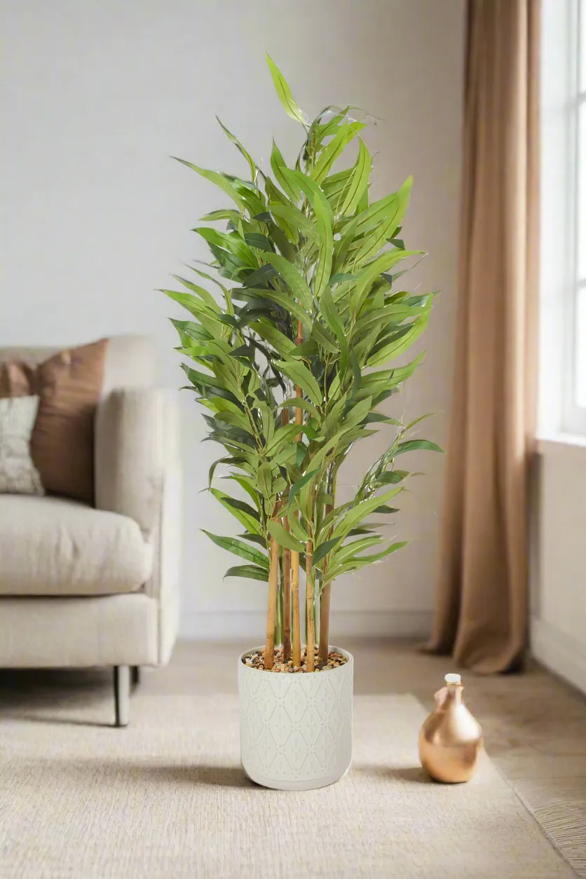 Artificial Green Bamboo Plant In Ceramic Pot