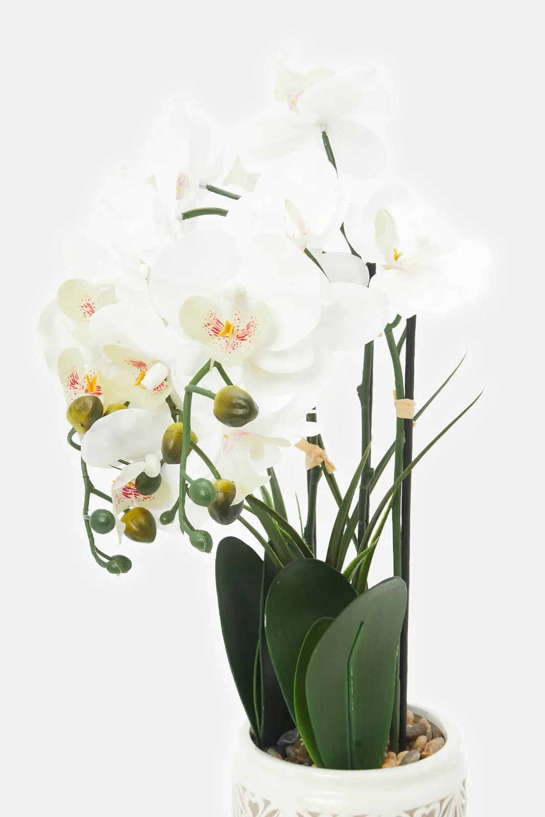 Artificial White Orchid Flower In Ceramic Vase