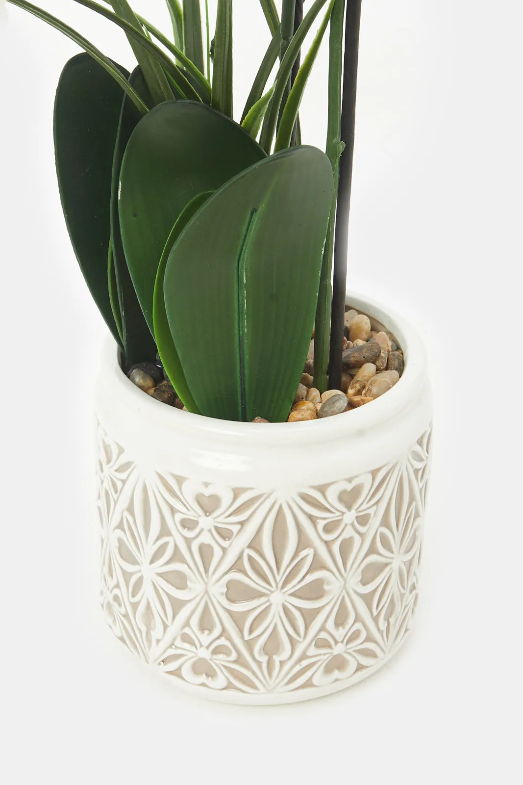 Artificial White Orchid Flower In Ceramic Vase