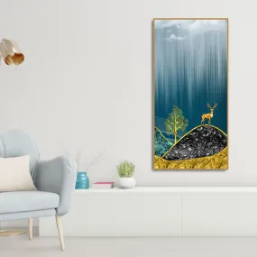 Beautiful Golden Mountains and Deer with Moon Canvas Wall Painting