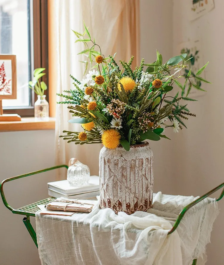 Beautiful Modern Artificial Flowers for Dining Room Table, Dandelion, Wheat Branch, Eucalyptus Globulus, Unique Flower Arrangement for Home Decoration