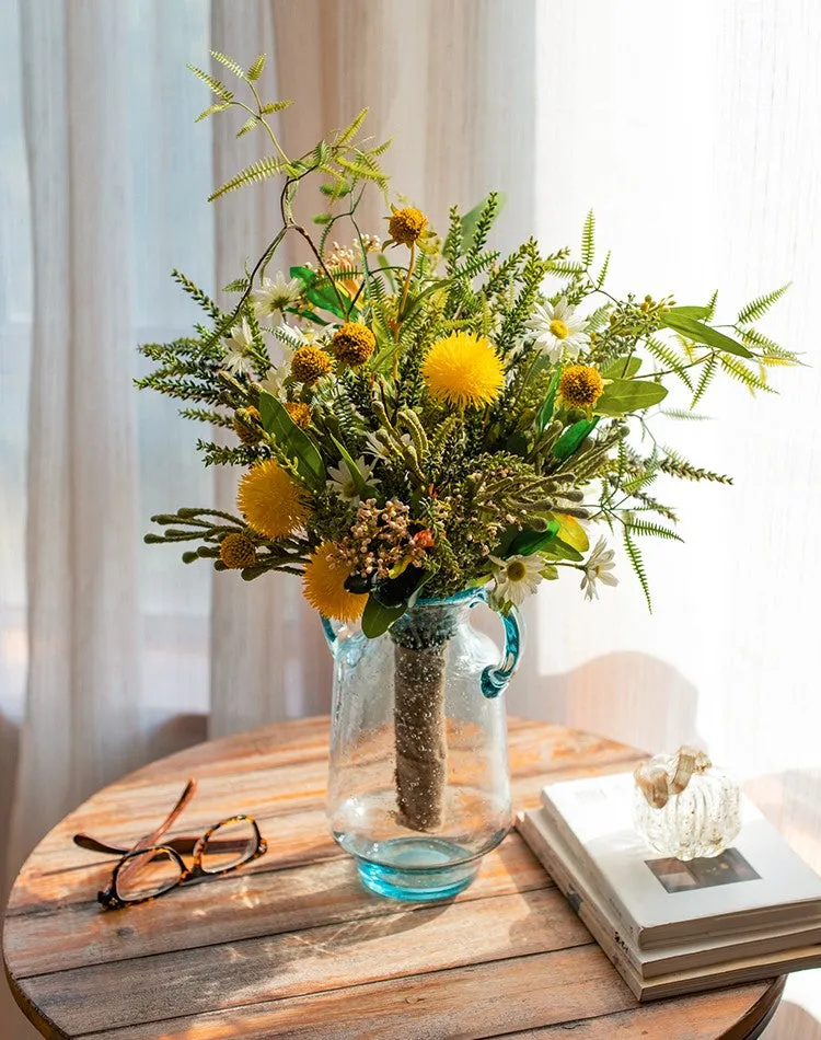 Beautiful Modern Artificial Flowers for Dining Room Table, Dandelion, Wheat Branch, Eucalyptus Globulus, Unique Flower Arrangement for Home Decoration