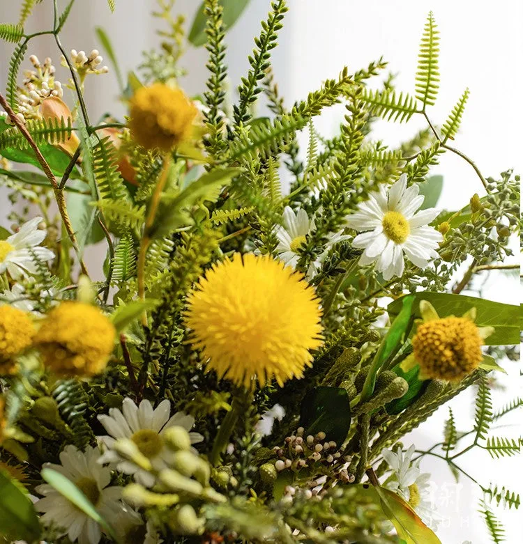 Beautiful Modern Artificial Flowers for Dining Room Table, Dandelion, Wheat Branch, Eucalyptus Globulus, Unique Flower Arrangement for Home Decoration