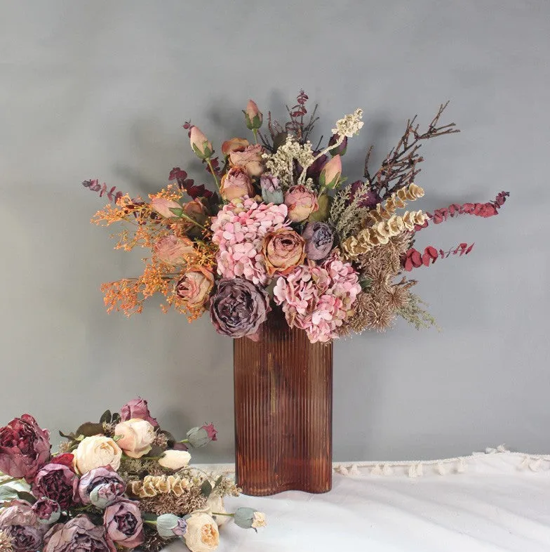 Beautiful Peony Rose Flowers Arrangement Interior Design, Modern Artificial Floral Arrangement for Bedroom, Large Faux Silk Floral Bouquet