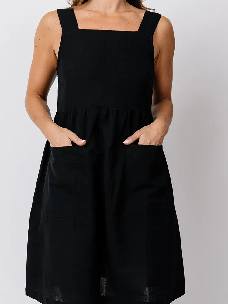 Billie Jumper Dress - Black Linen