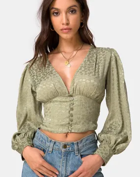 Bina Long sleeve Top in Satin Ditsy Rose Sage