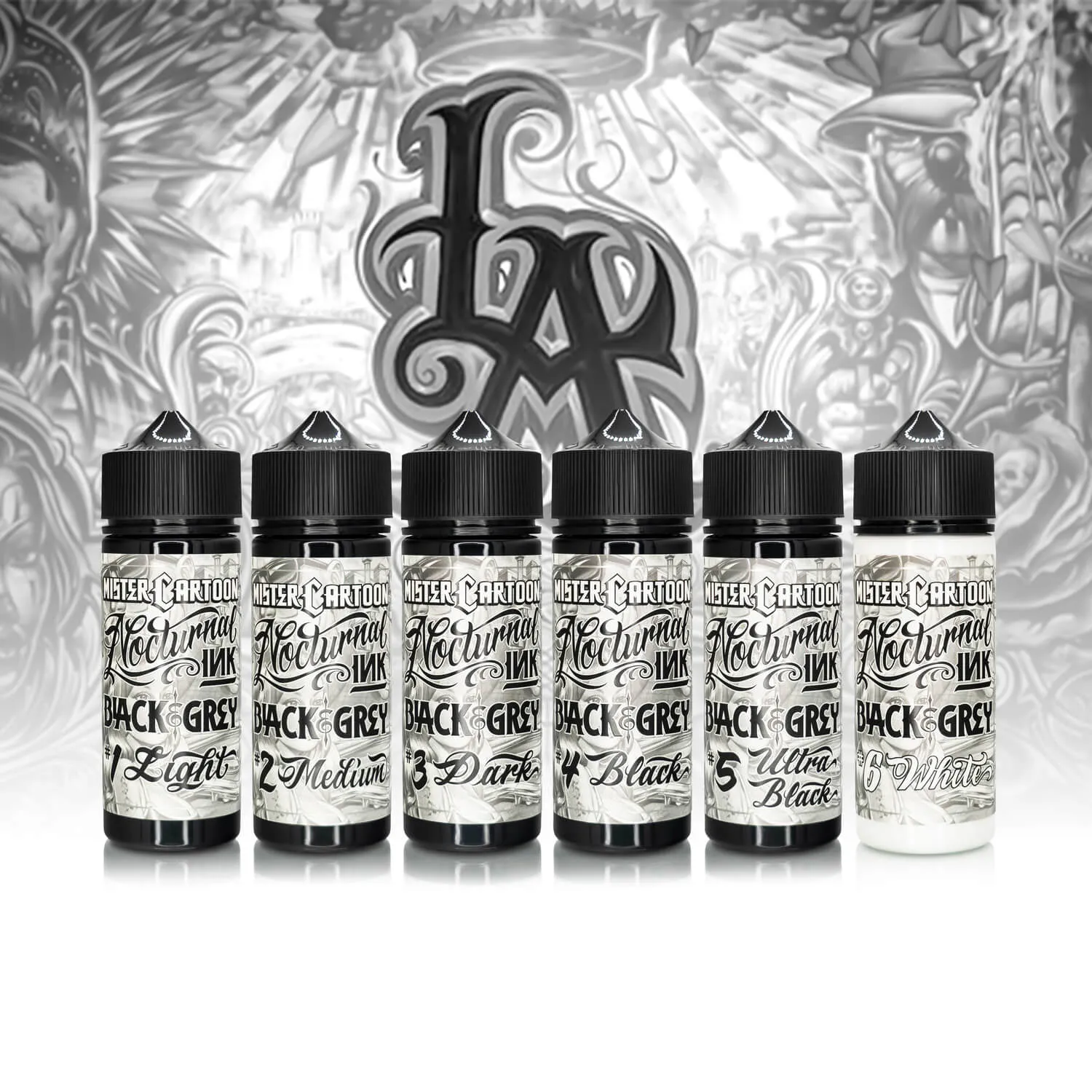 Bishop x Mister Cartoon Nocturnal Ink - Black & Grey 4oz Ink Set