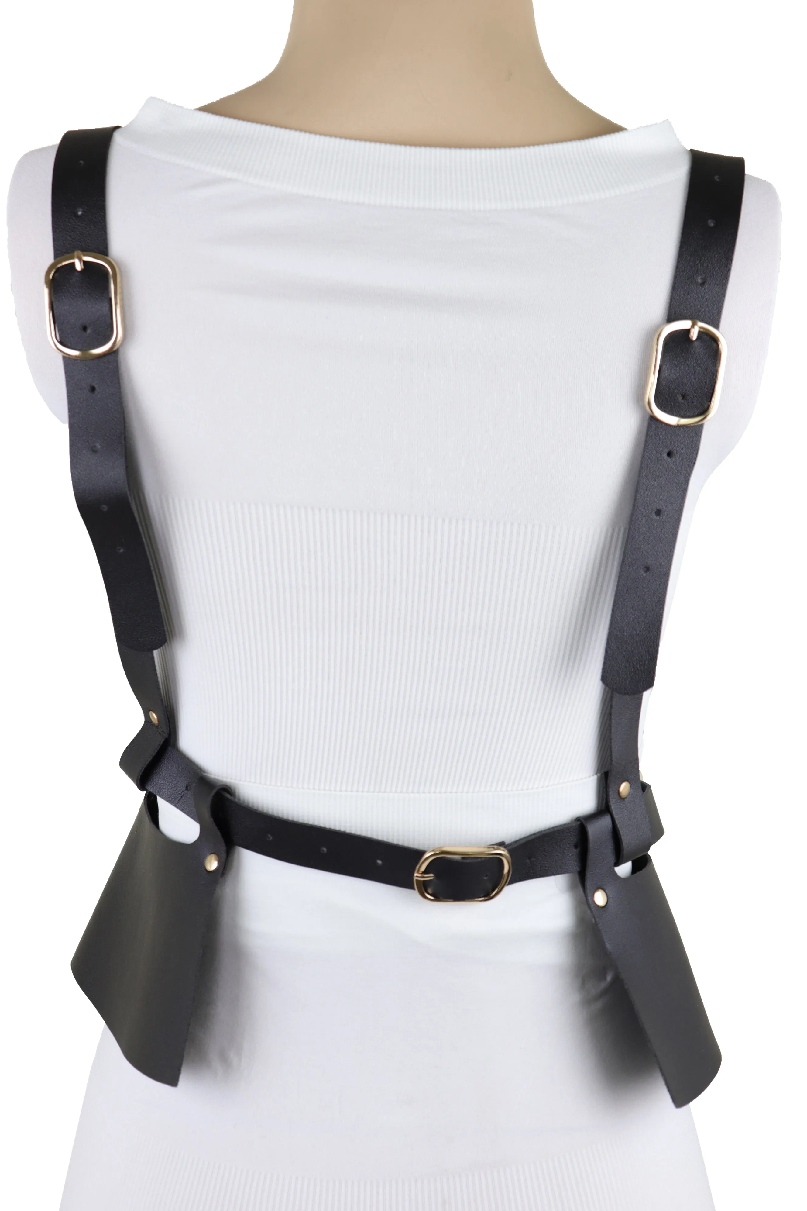 Black Faux Leather Steampunk Fashion Belt Suspender Adjustable Size XS S