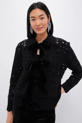 Black Leia Knit Long Sleeve Cardigan with Stones