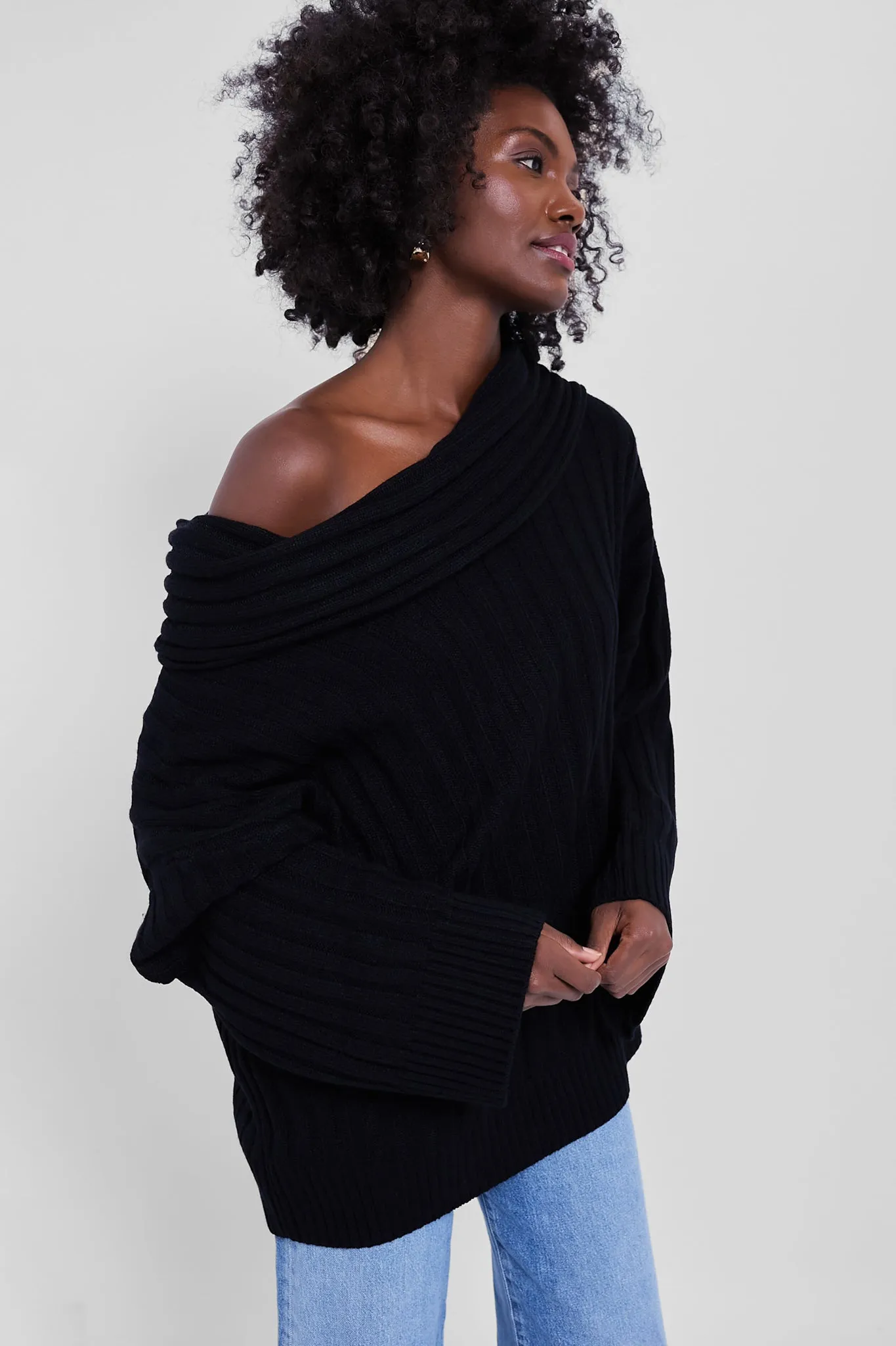 Black Oversized Off the Shoulder Sweater