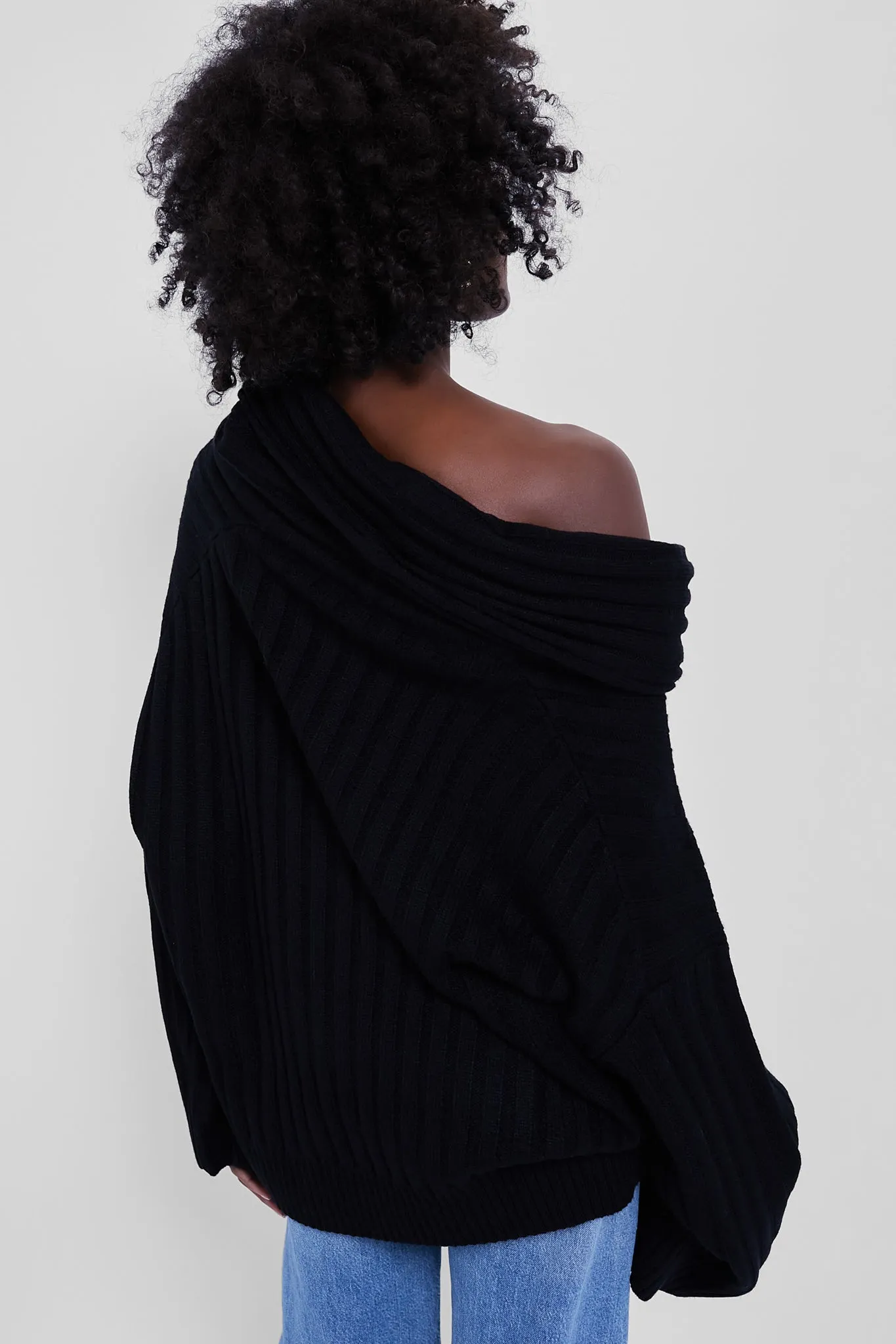 Black Oversized Off the Shoulder Sweater