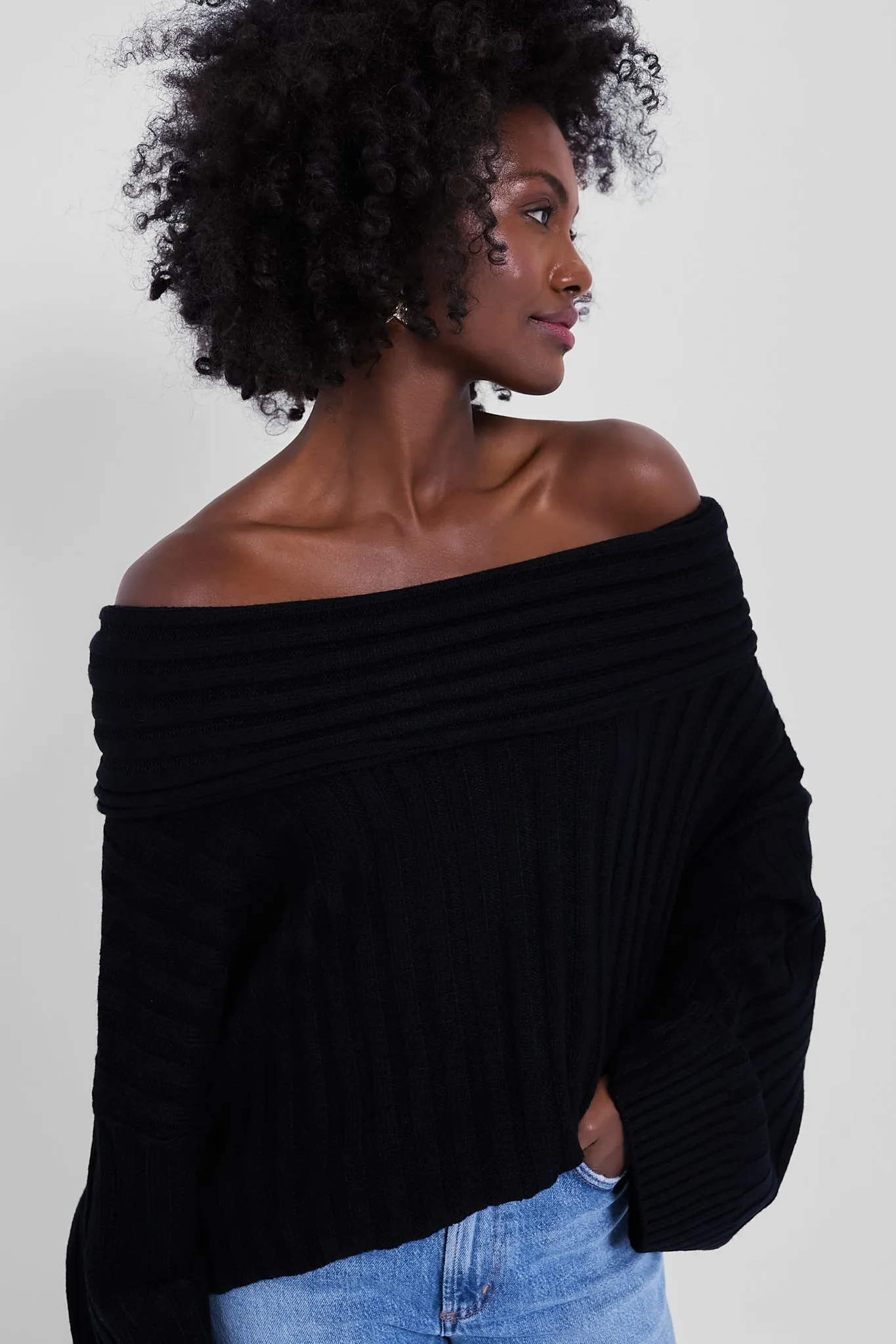 Black Oversized Off the Shoulder Sweater