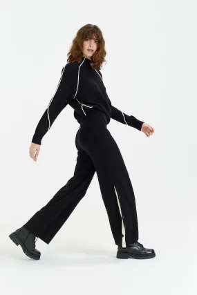 Black Wool-Cashmere Bessy Button Trousers