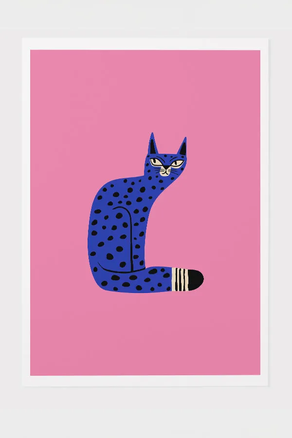 Bold Graphic Cat Giclée Art Print Poster (Pink)