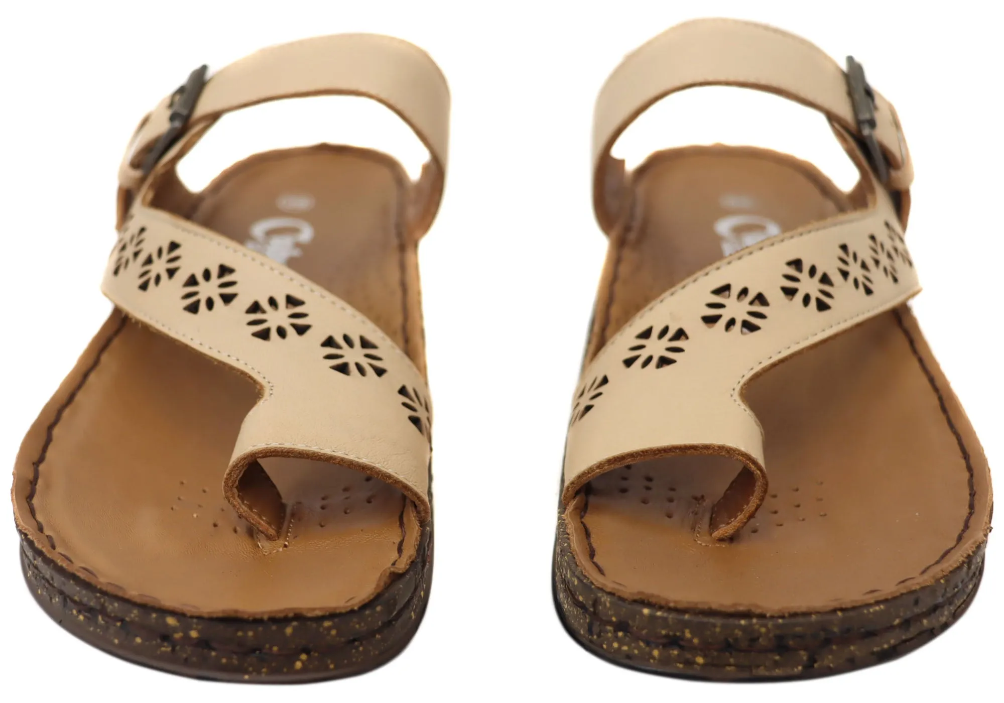 Cabello Comfort Gena Womens Comfort European Leather Thongs Sandals