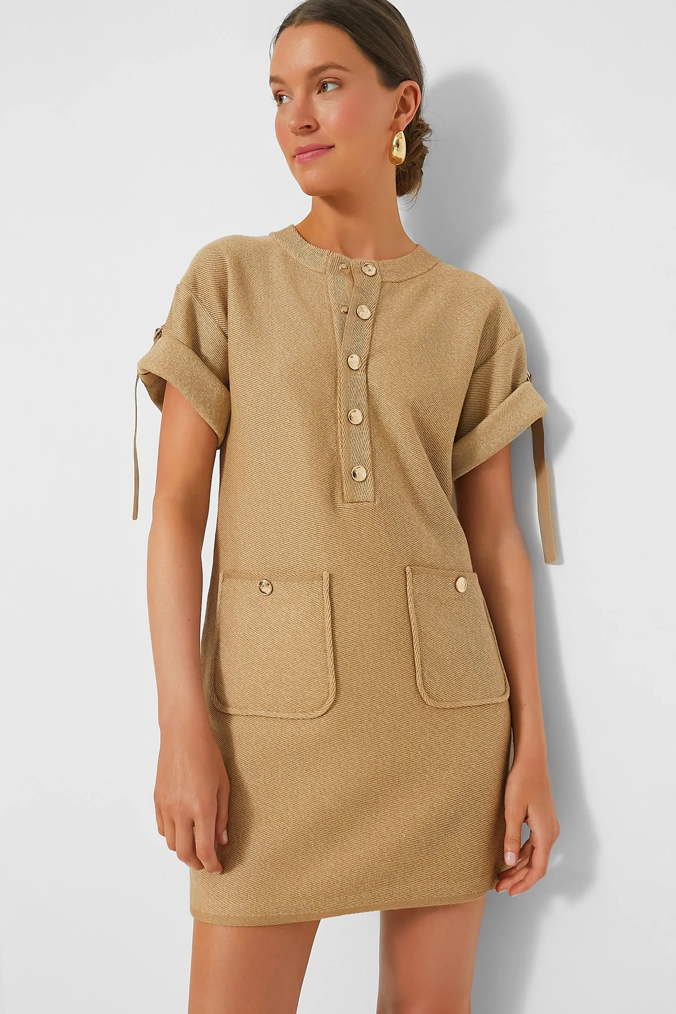 Camel Denim Look Crewneck Dress